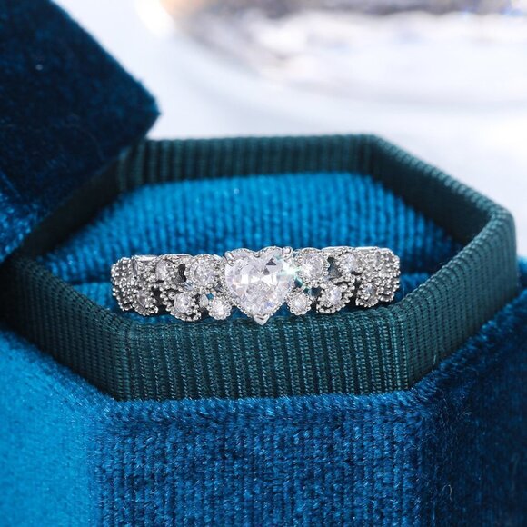 ▶Heart shape CZ Eternity 925 Silver Plated Fashion Ring for Women, L089